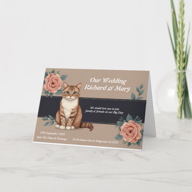 Fun Cat Elegance Hochzeit Einladung (Vorderseite)