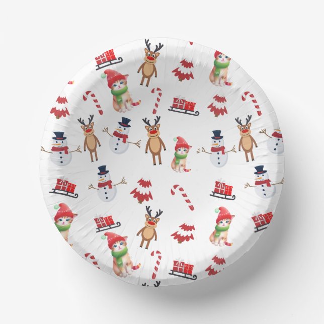 Fun Cat Kitty Santa animal Snowman Sled Xmas tree Pappteller (Vorderseite)