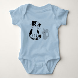 Fun Cat & Rat Graphic Light Blue Baby Bodysuit Baby Strampler