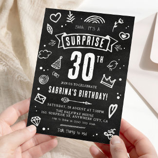 Fun Chalkboard Doodle Überraschung 30. Geburtstag Einladung