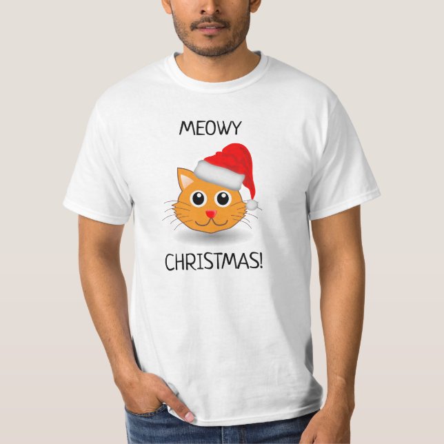 Fun Chat Orange Meowy Noël Mens T-Shirt (Devant)