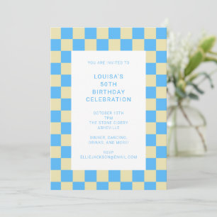 Fun Checkerboard Light Blue Geometric Geburtstag Einladung