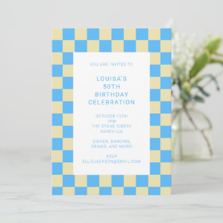 Fun Checkerboard Light Blue Geometric Geburtstag Einladung