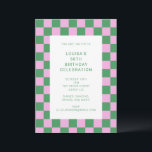 Fun Checkerboard Pink Green Geometric Geburtstag Einladung<br><div class="desc">Niedlicher Spaß Moderne Checkerboard Geometric Geburtstagsparty Einladung in Rosa und Grün</div>