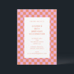 Fun Checkerboard Rosa Orange Geometric Geburtstag Einladung<br><div class="desc">Niedlicher Spaß Moderne Tafel Geometrische Geburtstagsparty Einladung in Rosa und Orange</div>