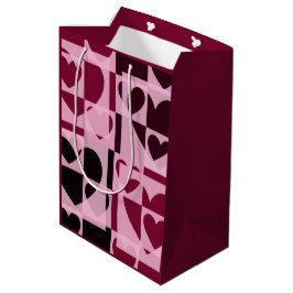 Fun Checkered Hearts Soft Pink und Wine Red Mittlere Geschenktüte