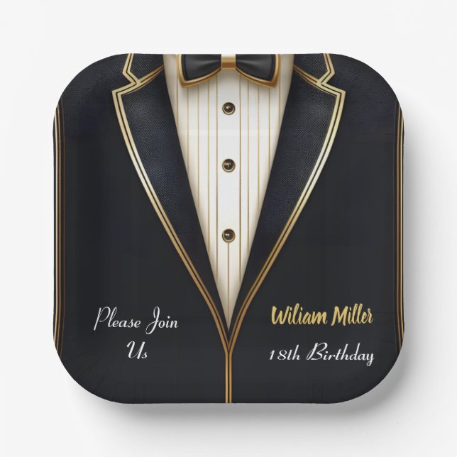 Fun Chic Anzug Award Men Adult Tuxedo 18. Geburtst Pappteller (Vorderseite)