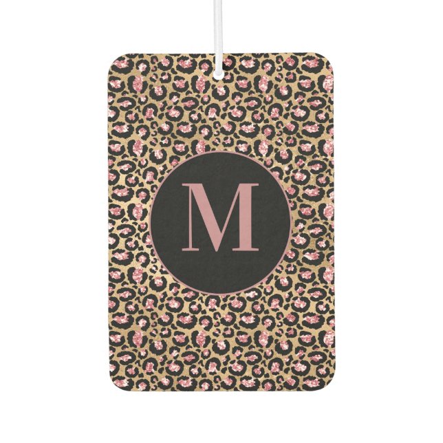 Fun Chic Pink Black Gold Cheetah/Leopard Monogram Autolufterfrischer (Vorderseite)