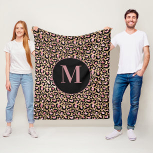 Fun Chic Pink Black Gold Cheetah/Leopard Monogram Fleecedecke