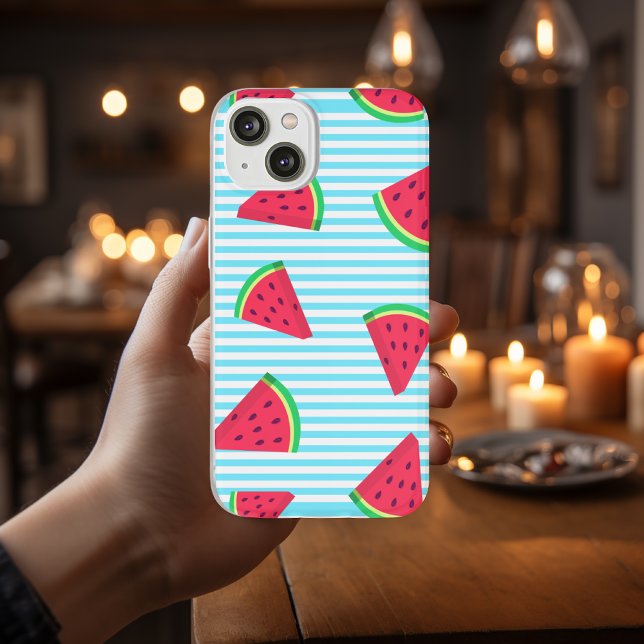 Fun Chic Watermelon Slices Blue Lines Pattern Case-Mate iPhone Hülle (Von Creator hochgeladen)