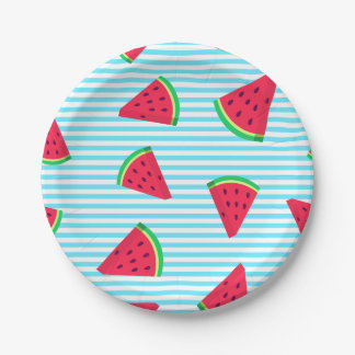 Fun Chic Watermelon Slices Blue Lines Pattern Pappteller