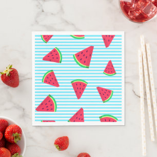Fun Chic Watermelon Slices Blue Lines Pattern Serviette