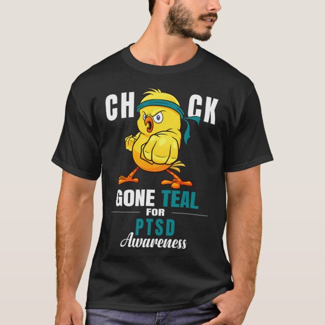 Fun Chick Gone Aquamarin Ribbon Hühnerkrieger Ptsd T-Shirt (Vorderseite)
