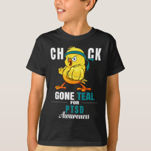 Fun Chick Gone Aquamarin Ribbon Hühnerkrieger Ptsd T-Shirt