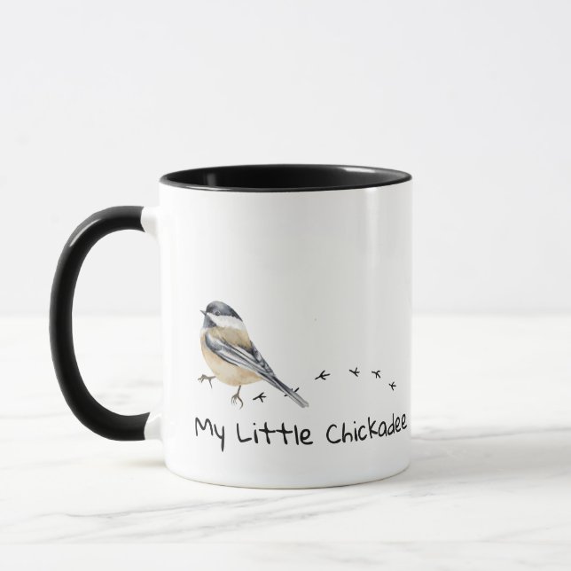 Fun Chickadee Niedliche kleine Vogelspuren Tasse (Links)