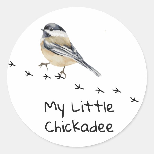 Fun Chickadee Niedliche Vogelspuren Runder Aufkleber (Vorderseite)