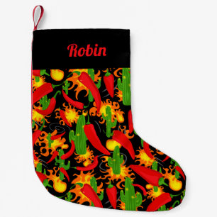 Fun Chili Pfeffer, Kaktus und Feuer Personalisiert Kleiner Weihnachtsstrumpf