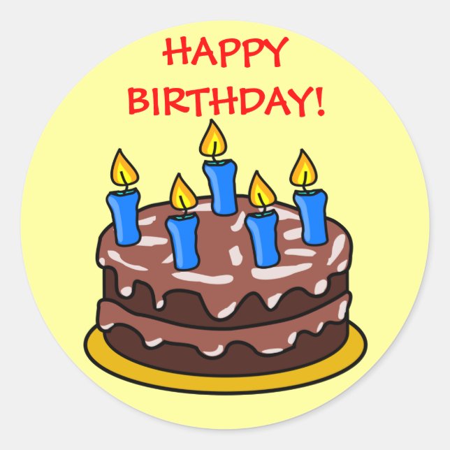 Fun Chocolate Happy Birthday Cake mit Kerzen Runder Aufkleber (Vorderseite)