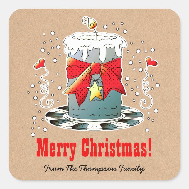 Fun Christmas Kerze Kraft Papier Custom Quadratischer Aufkleber (Vorderseite)