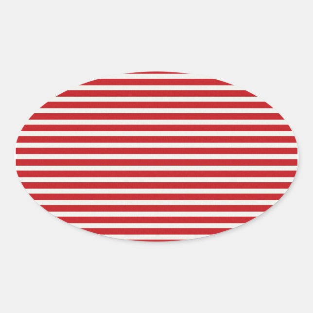 Fun Christmas Nautical Red White Stripes Muster Ovaler Aufkleber (Vorderseite)