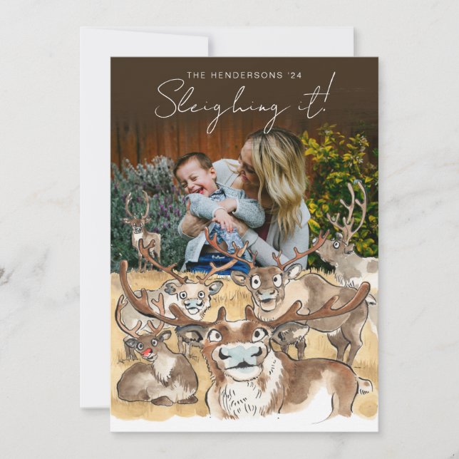 Fun Christmas Reindeer vacances carte photo - Brow (Devant)
