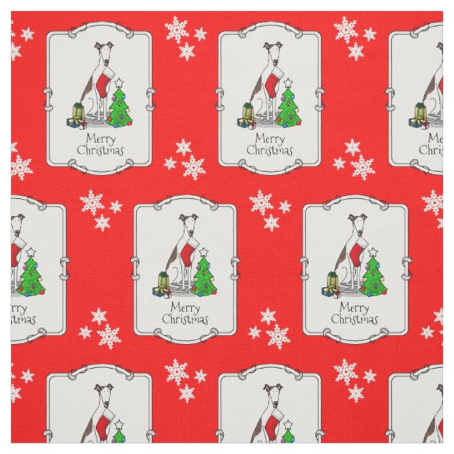 Fun Christmas Tree 2 Greyhound Hund (gebürstet wei Stoff (Muster)