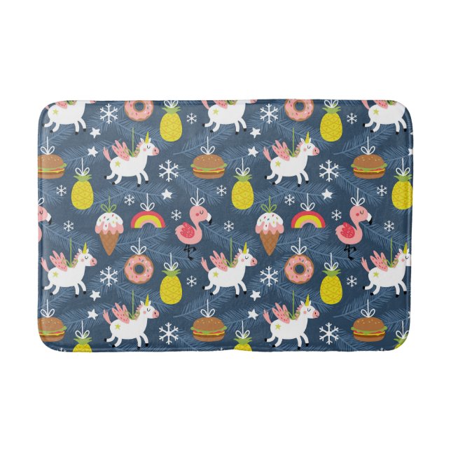 Fun Christmas Unicorns und Flamingos Muster Badematte (Vorderseite)