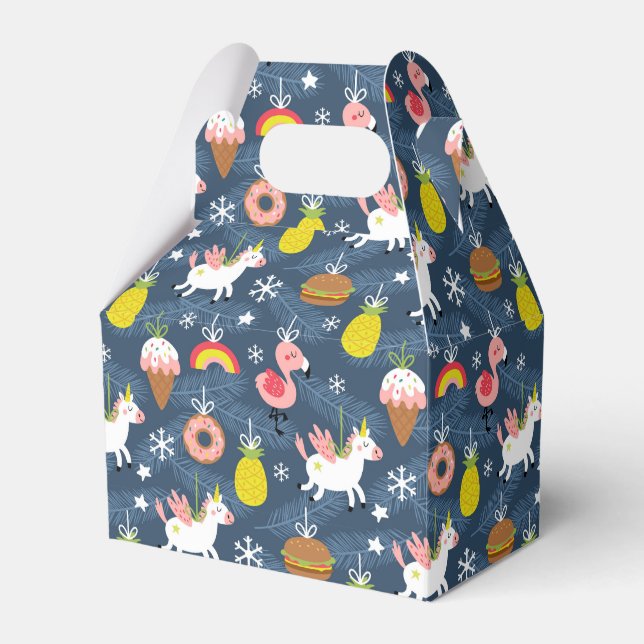 Fun Christmas Unicorns und Flamingos Muster Geschenkschachtel (Vorderseite)