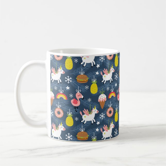 Fun Christmas Unicorns und Flamingos Muster Kaffeetasse (Links)