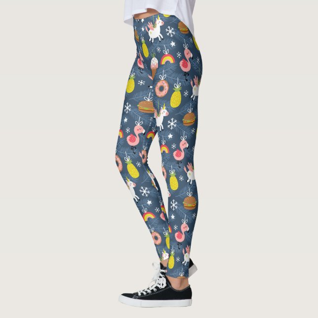Fun Christmas Unicorns und Flamingos Muster Leggings (Links)