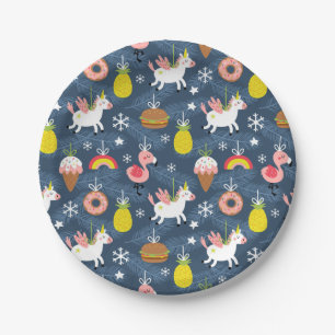Fun Christmas Unicorns und Flamingos Muster Pappteller
