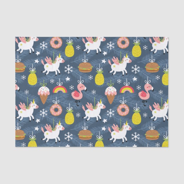 Fun Christmas Unicorns und Flamingos Muster Seidenpapier (Vorderseite)