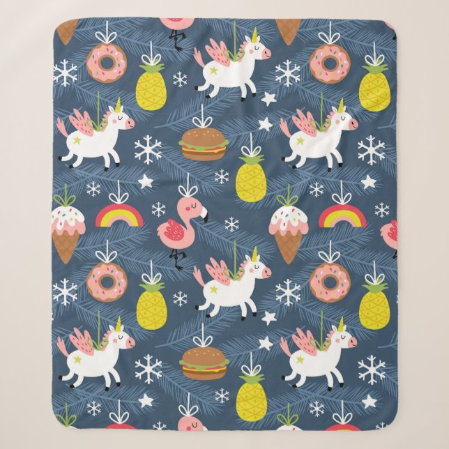 Fun Christmas Unicorns und Flamingos Muster Sherpadecke (Vorderseite)