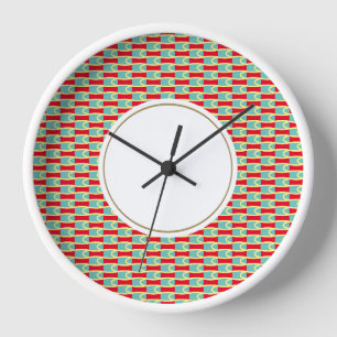 Fun Circle Aqua Weißes gelbes geometrisches Muster Uhr