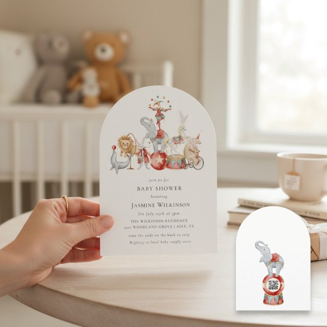 fun Circus Baby Shower with qr code Invitation Einladung (Von Creator hochgeladen)