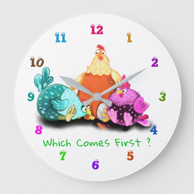 Fun Clock - Wartend Hühner Große Wanduhr (Vorderseite)