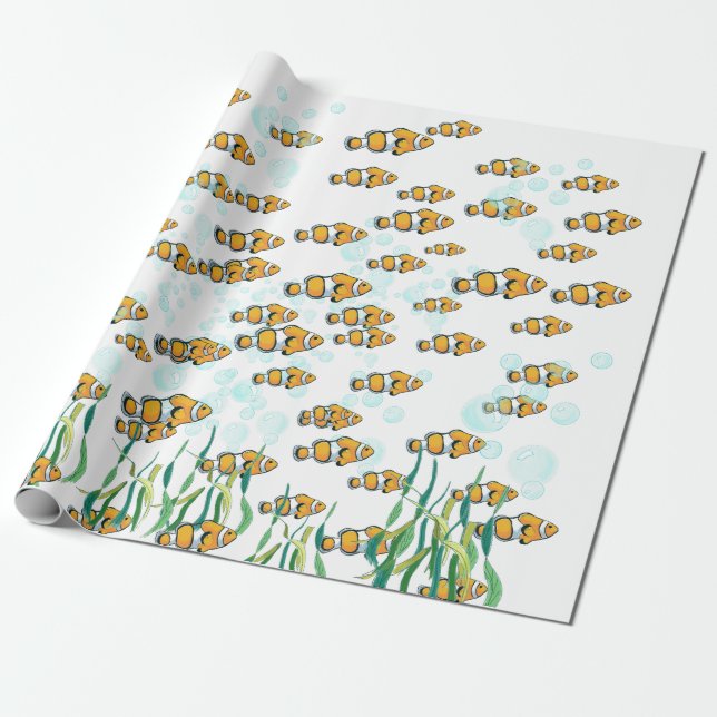 Fun Clown Fisch Orange White Black Blue Blubbles Geschenkpapier (Ungerollt)