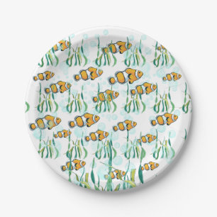 Fun Clown Fisch Orange White Black Blue Blubbles Pappteller