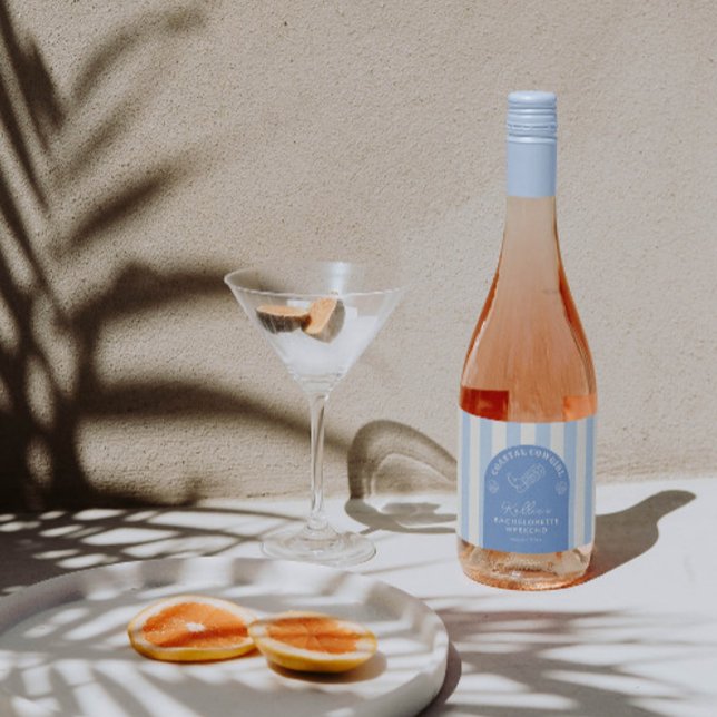 Fun Coastal Cowgirl Junggeselinnen-Abschied Gevor (Classy blue & white coastal cowgirl theme wine bottle labels for bachelorette party or bridal shower)