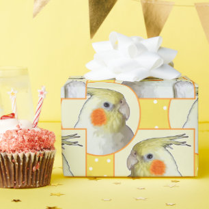 Fun Cockatiel Birthday Pattern Orange Yellow Bird Geschenkpapier