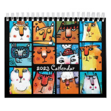 Fun Colorful 2023 Illustrierter Katzenkalender