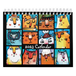 Fun Colorful 2023 Illustrierter Katzenkalender Kalender