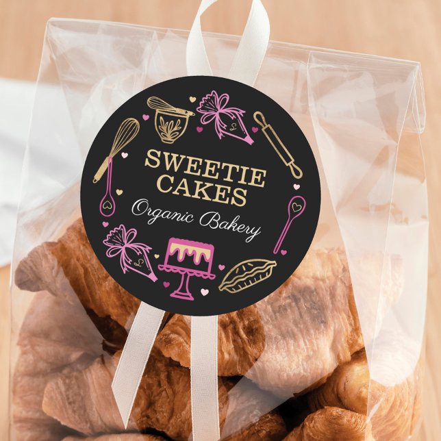 Fun Colorful Baking & Cooking Utensil Black & Gold Runder Aufkleber (Von Creator hochgeladen)