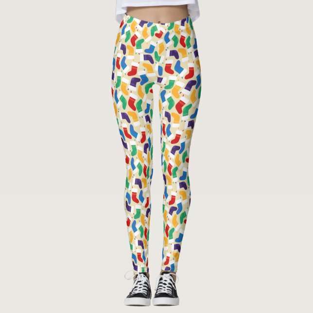 Fun Colorful Christmas Strumpf Pattern Leggings (Vorderseite)