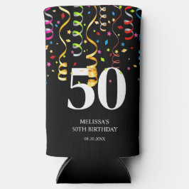 Fun Colorful Confetti Ribbon Black 50 Geburtstag Selters Dosenkühler