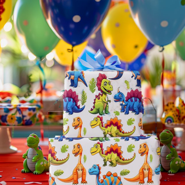 Fun Colorful Dinosaur Themed Dino-Mite Geschenkpapier (Festive Dinosaur Gift Wrap)
