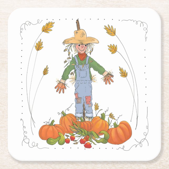 Fun Colorful Erntedank Scarecrow Pumpkin Patch Rechteckiger Pappuntersetzer (Vorderseite)