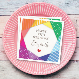 Fun Colorful Festival Themed Happy 30. Geburtstag Serviette