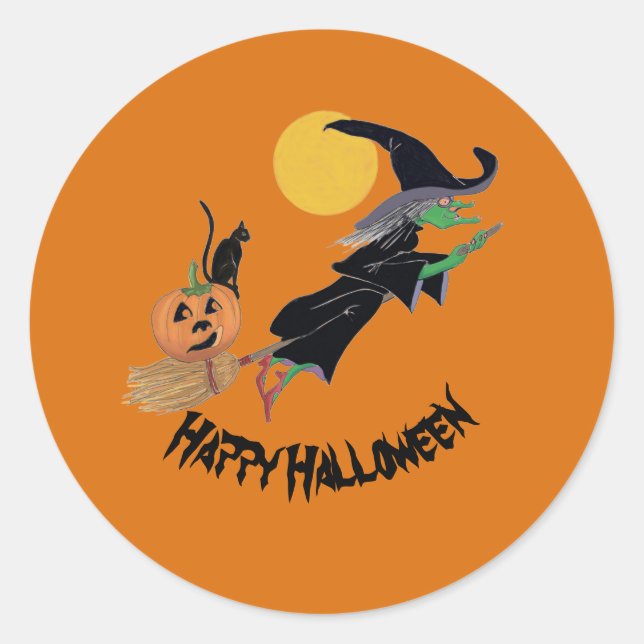 Fun Colorful HexenHalloween Runder Aufkleber (Vorderseite)