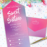 Fun Colorful Modern 16 . Geburtstag Geburtstagspar All In One Einladung<br><div class="desc">Diese moderne 16 . Geburtstag-Geburtstagsparty lädt mit einem farbenfrohen Farbverlauf in Rosa-, Aqua- und lila Farbtönen ein. Das Pinselskript grüßt "16 . Geburtstag". Die Außenseite der Einladung weist den gleichen farbigen Verlauf auf. Die Außenfassade wird mit Ihrer Rücksendeadresse und UAWG-Mailadresse angepasst. An der Außenseite finden Sie auch ein weiches Pinselskript,...</div>